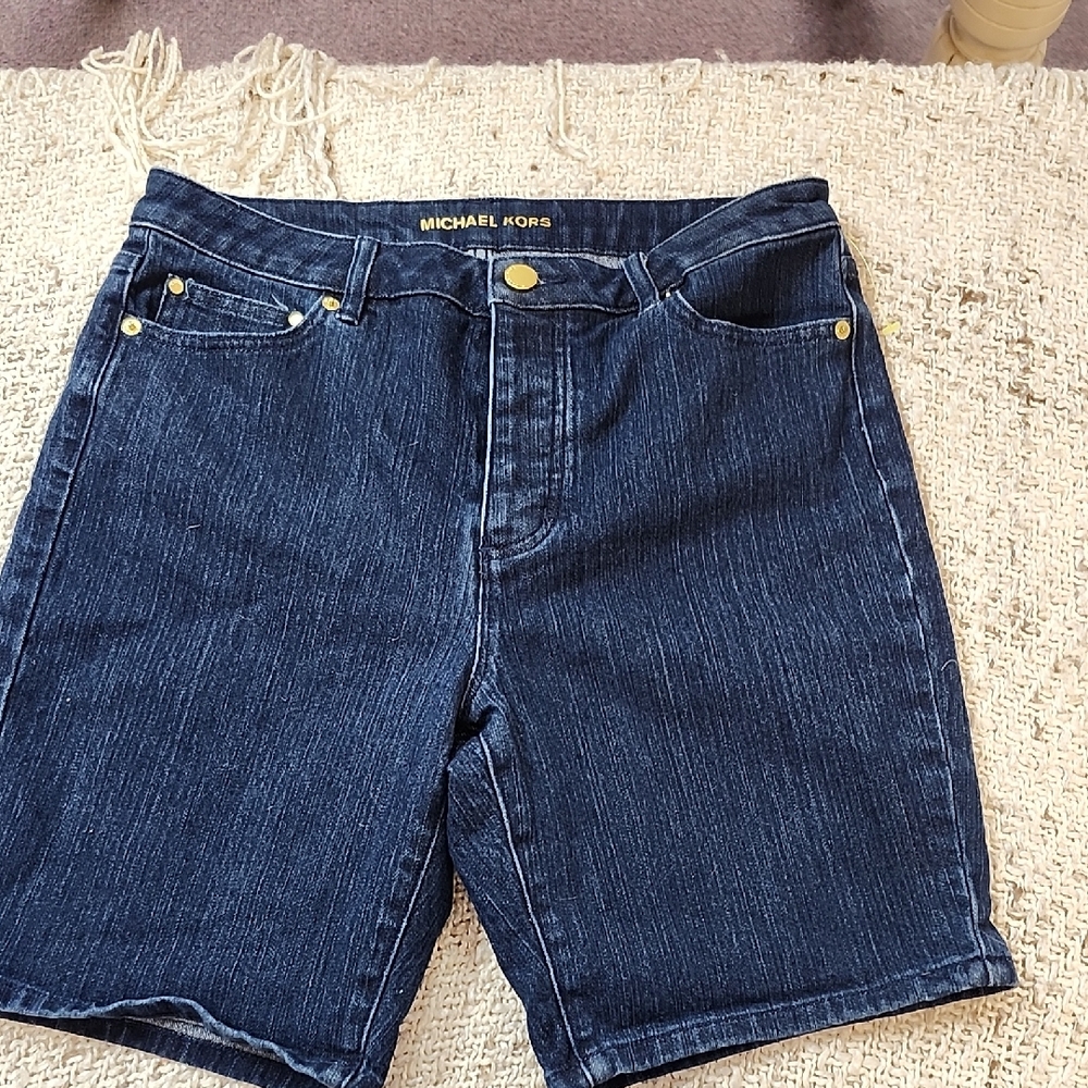 Michael Kors Dark Wash Button Fly Denim Bermuda Shorts - Size 10